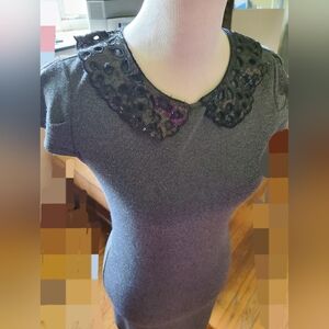 Gray Dress with Black Sequin Collar